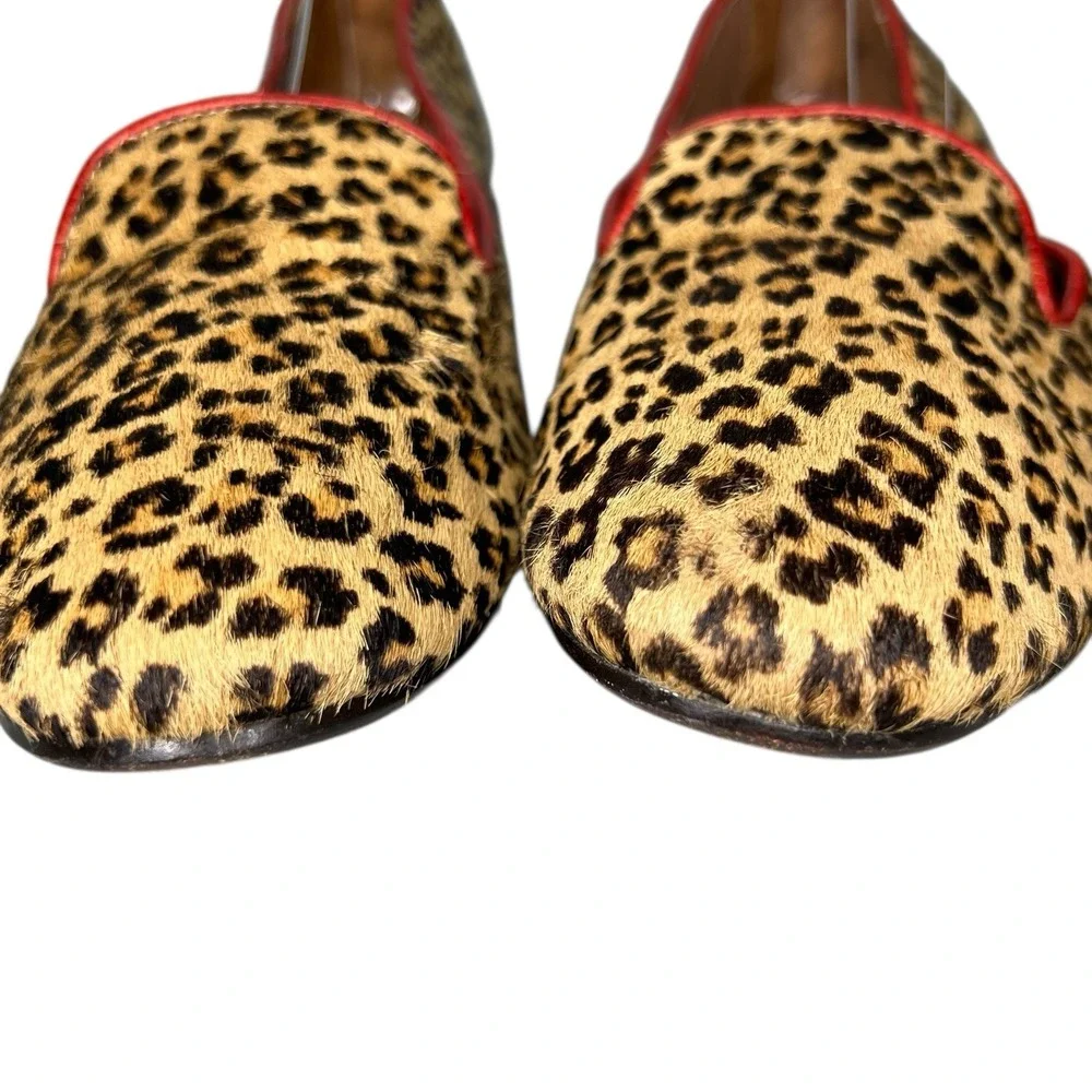 Donald J Pliner Denda Leather Leopard Print Loafers Flats Womens 7.5 Red Accents
